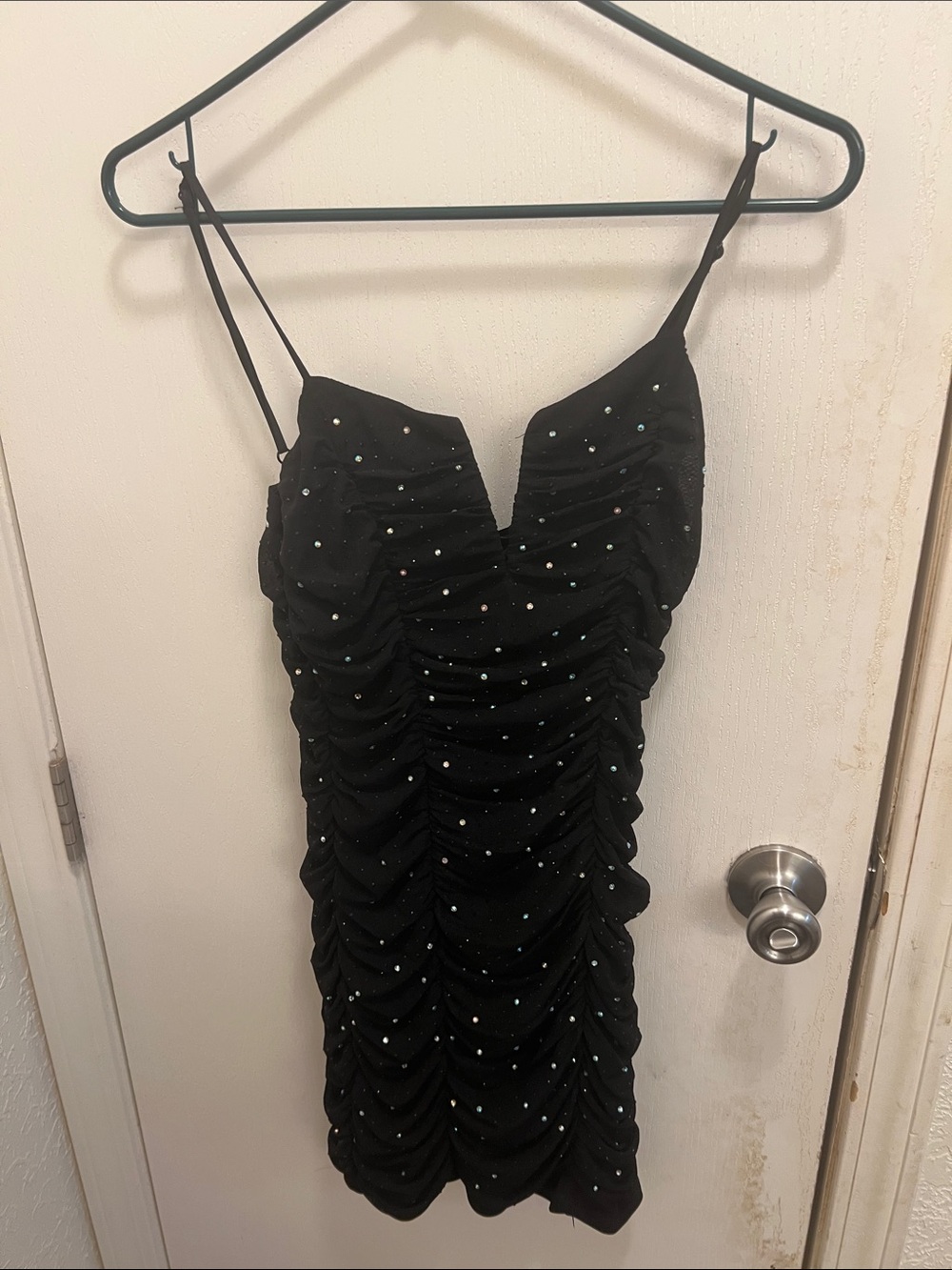 Black Ruched Spaghetti Strap Dress with Sparkle